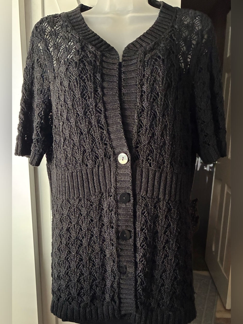 LOFT black open-knit crochet cardigan sweater